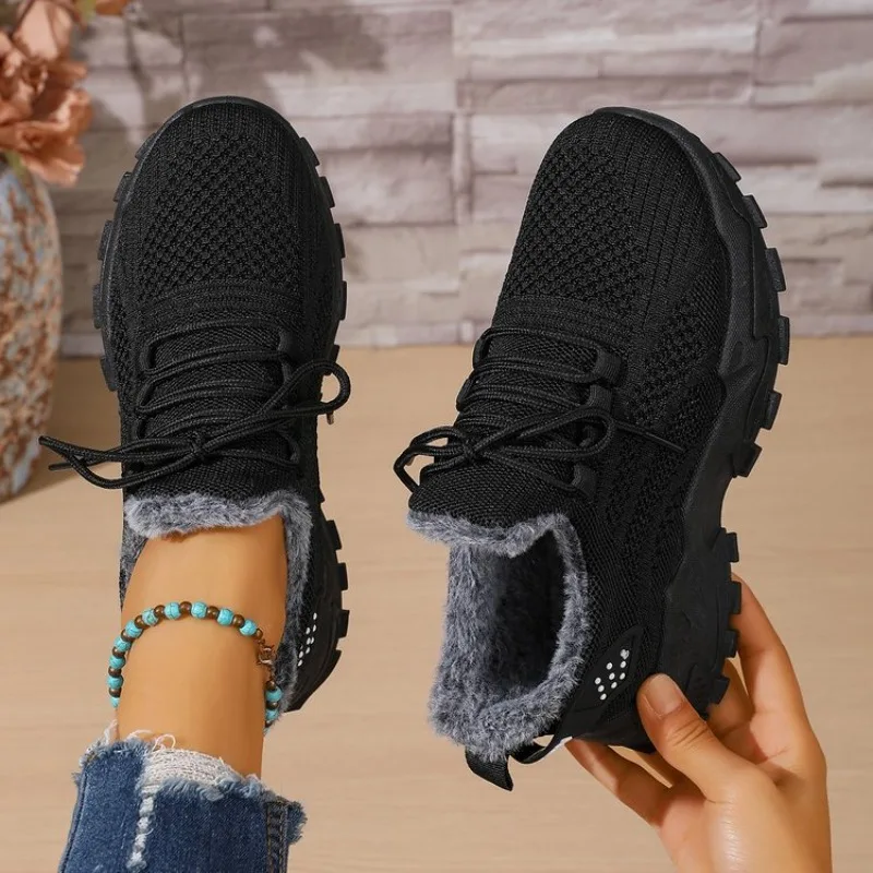 Women Winter Thermal Sneakers  - Knit Fabric Lace Up Sneakers recension och pris