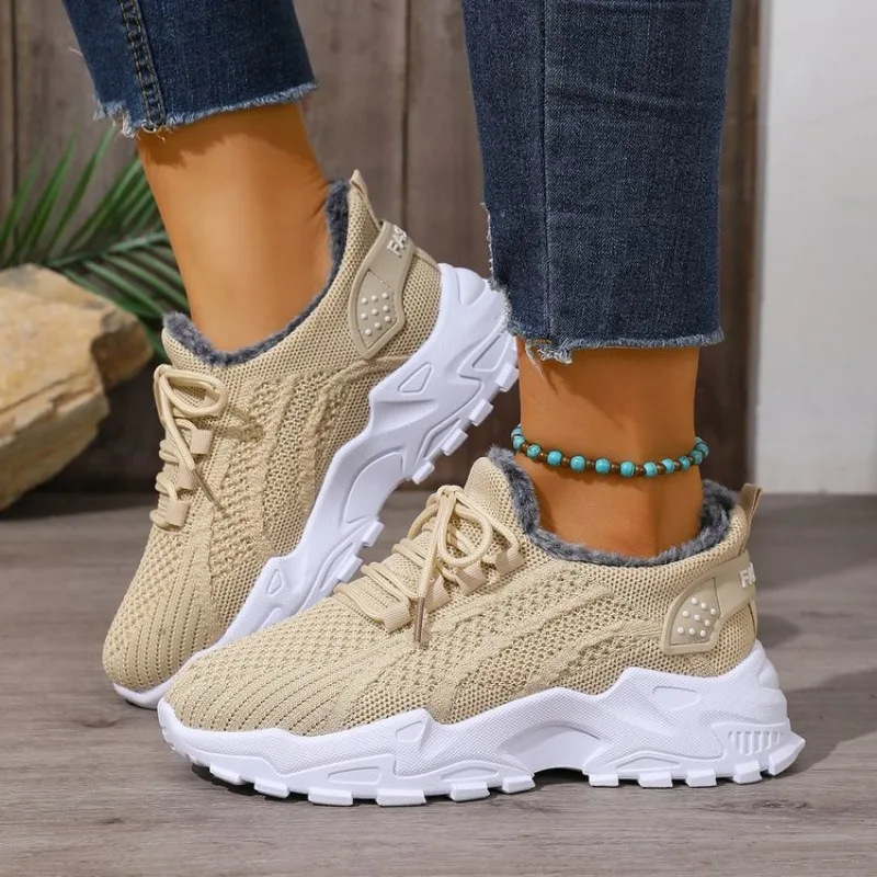 Women Winter Thermal Sneakers  - Knit Fabric Lace Up Sneakers recension och pris