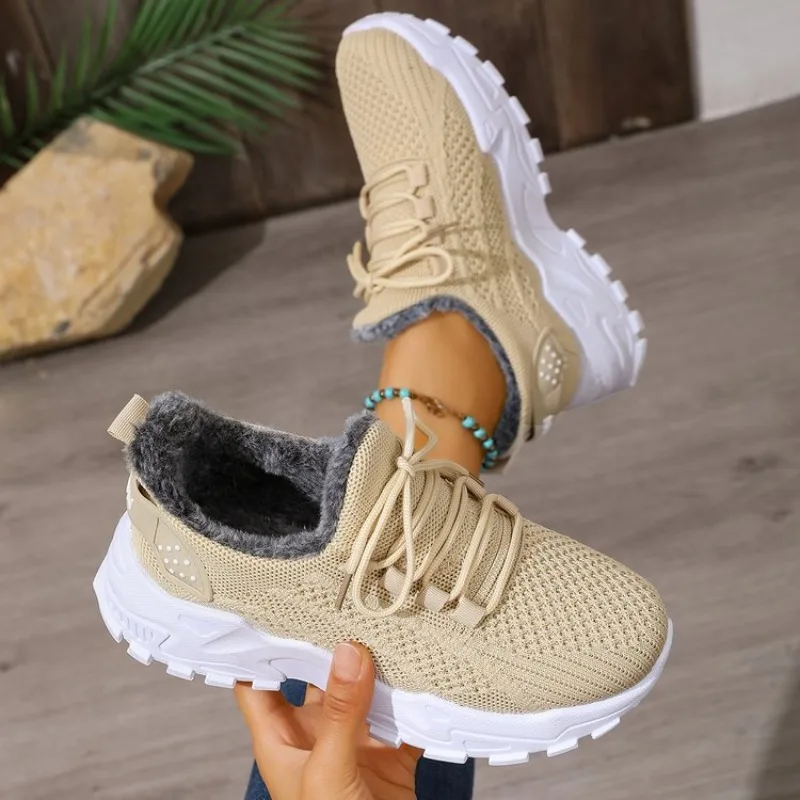 Women Winter Thermal Sneakers  - Knit Fabric Lace Up Sneakers recension och pris