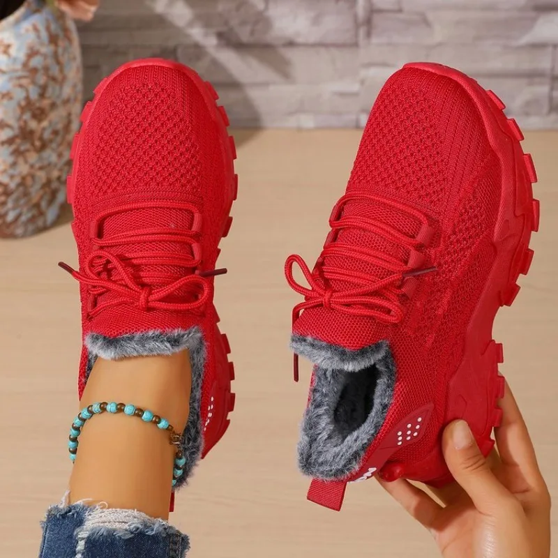 Women Winter Thermal Sneakers  - Knit Fabric Lace Up Sneakers recension och pris