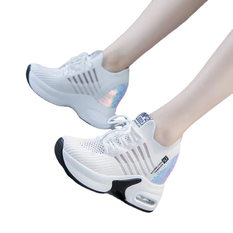 2025 Spring Sequined Casual Sh - Knit Fabric Lace Up Sneakers recension och pris